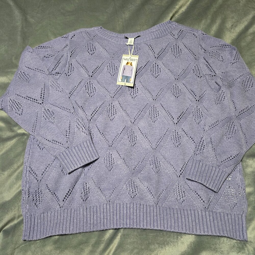 Nine West Women's Light Purple Pointelle Sweater - 1X